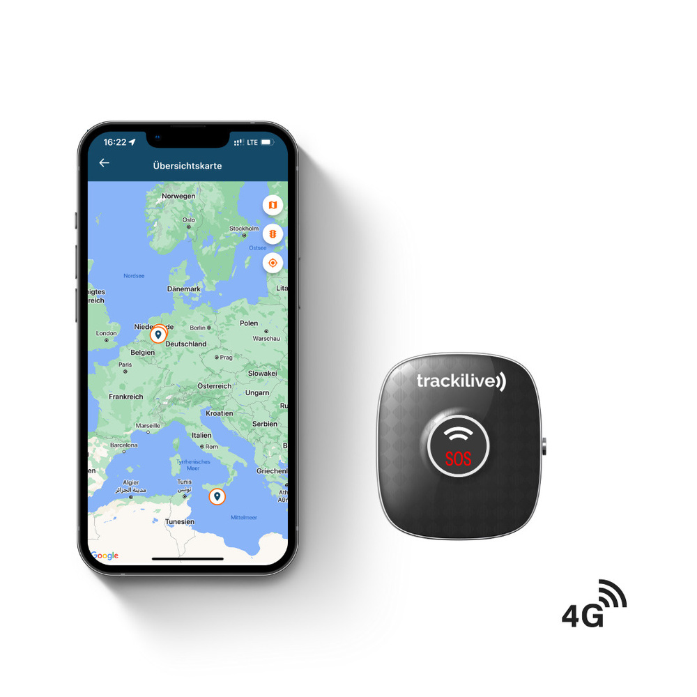 trackilive GPS-Tracker TL-10 4G, mit SOS-Taste, Geo-Fencing, 730-mAh-Akku, IPX7
