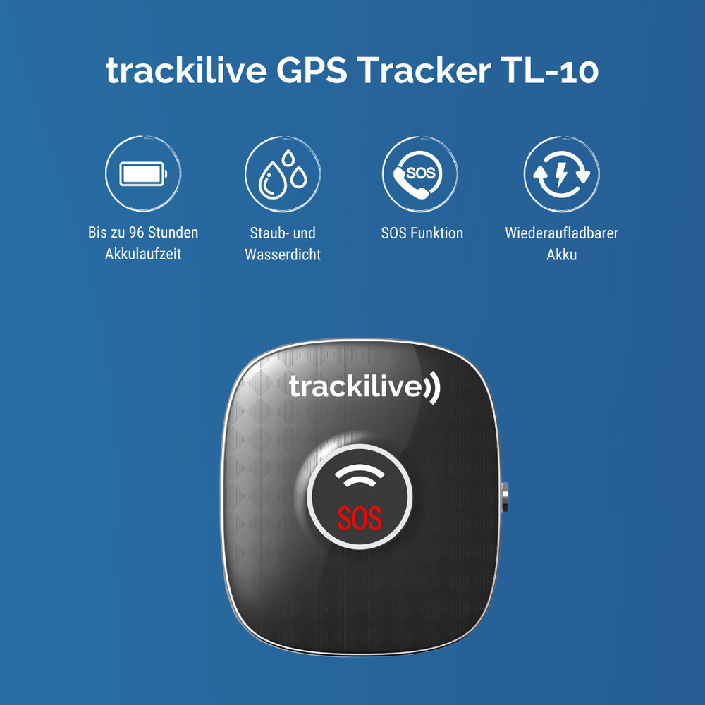 trackilive GPS-Tracker TL-10 4G, mit SOS-Taste, Geo-Fencing, 730-mAh-Akku, IPX7