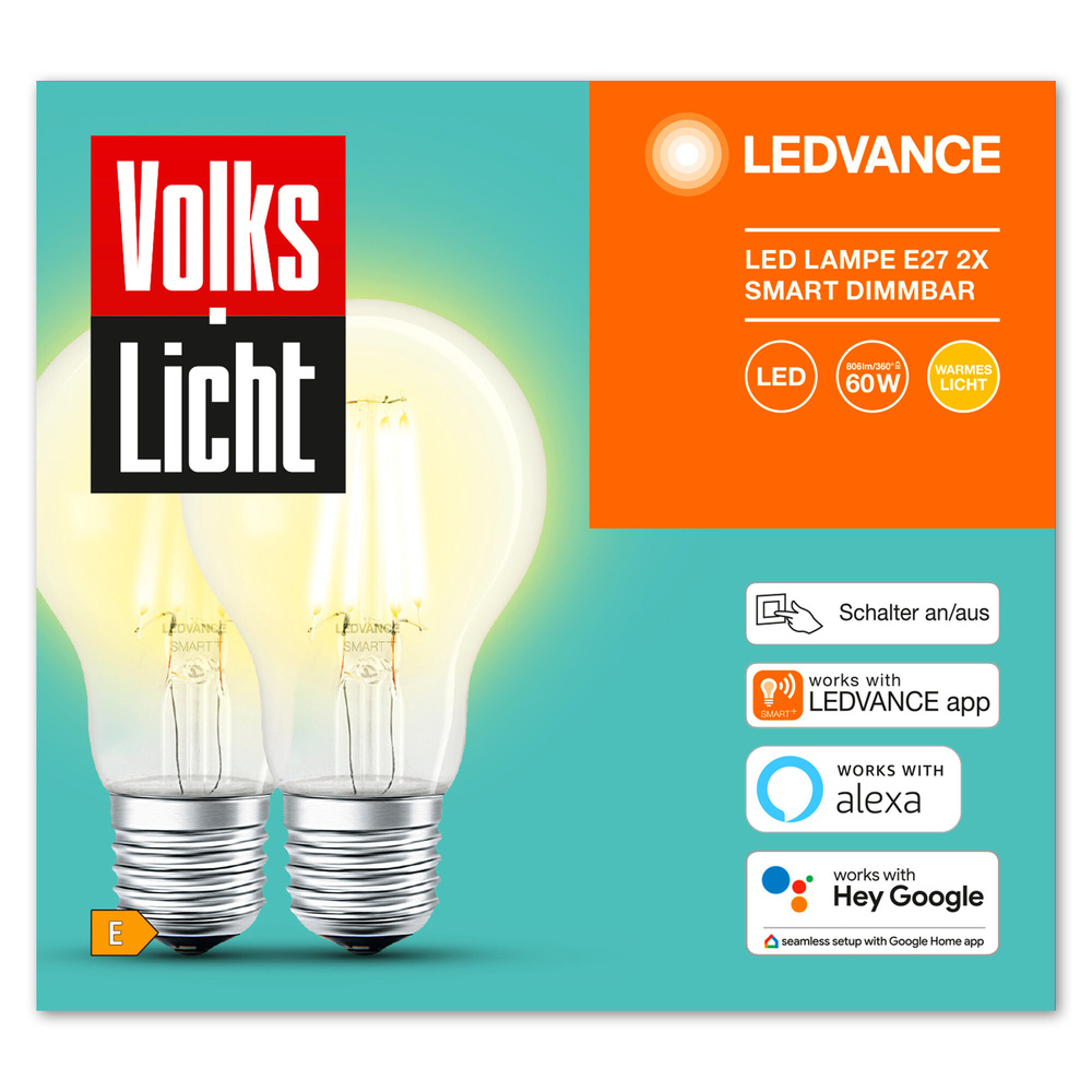 Ledvance 4er Spar-Set Bluetooth SMART+ 6-W-LED-Lampe, E27, 806 lm, warmweiß, Alexa, Google Home, App
