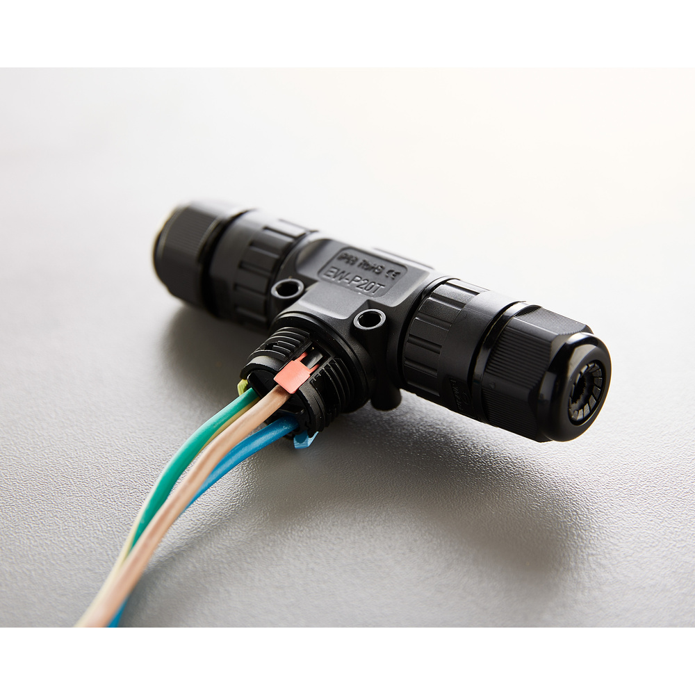 Heitronic T-Kabelverbinder mit Steckklemmen für 3-polige Kabel, für Kabeldurchmesser 9-12 mm, IP68