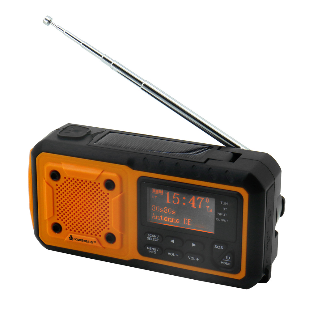 Soundmaster Kurbelradio DAB112OR, UKW/DAB+, Solar-Panel, Akku-/Batteriebetrieb, LED-Licht, Bluetooth