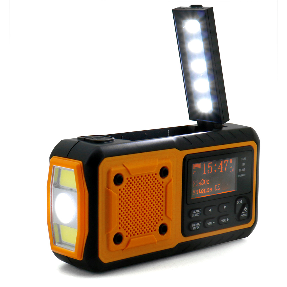 Soundmaster Kurbelradio DAB112OR, UKW/DAB+, Solar-Panel, Akku-/Batteriebetrieb, LED-Licht, Bluetooth