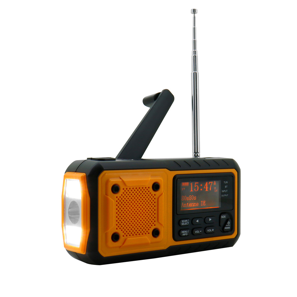 Soundmaster Kurbelradio DAB112OR, UKW/DAB+, Solar-Panel, Akku-/Batteriebetrieb, LED-Licht, Bluetooth