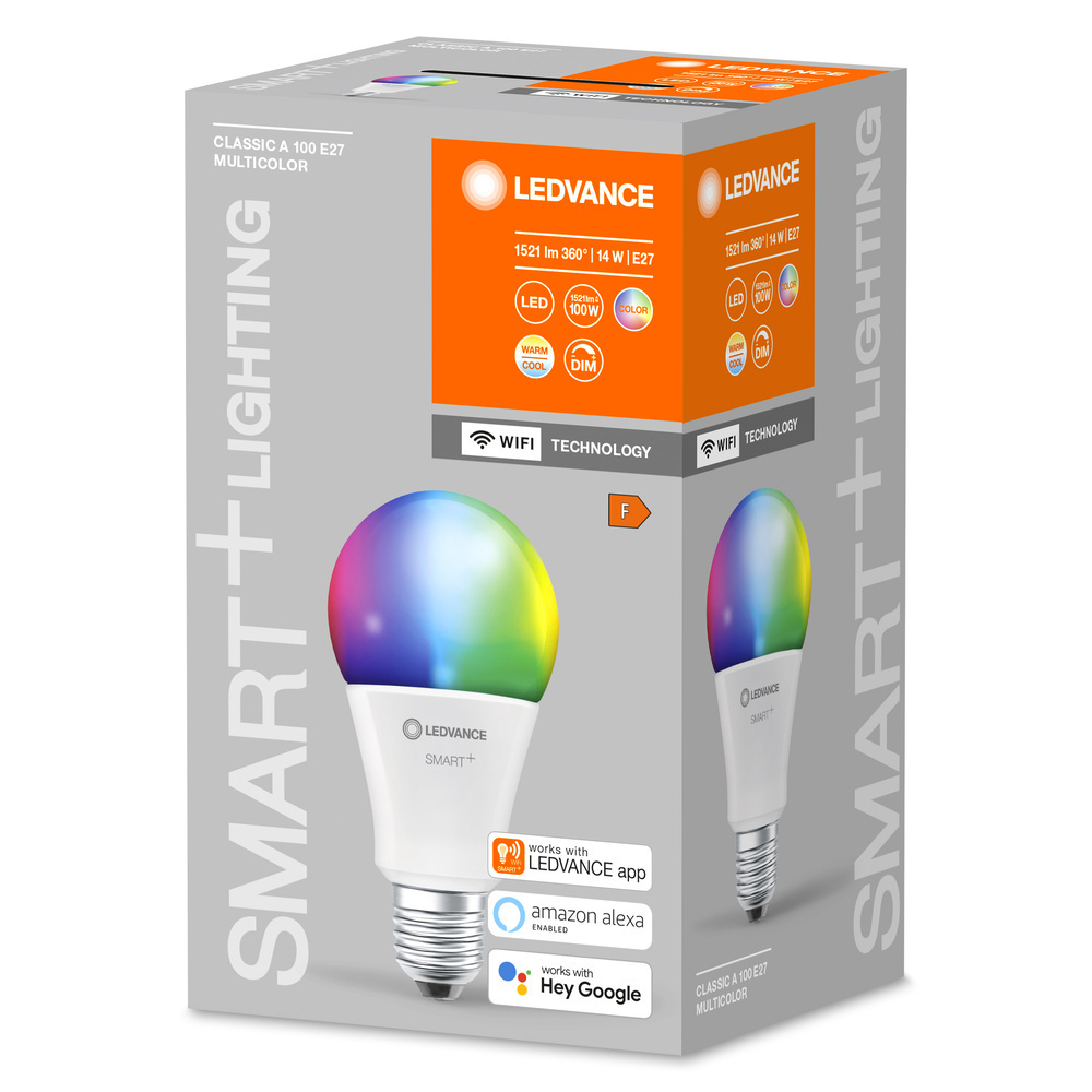LEDVANCE SMART+ WiFi 14-W-LED-Lampe A100, E27, 1521 lm, RGBW, 2700-6500 K, dimmbar, Alexa, App
