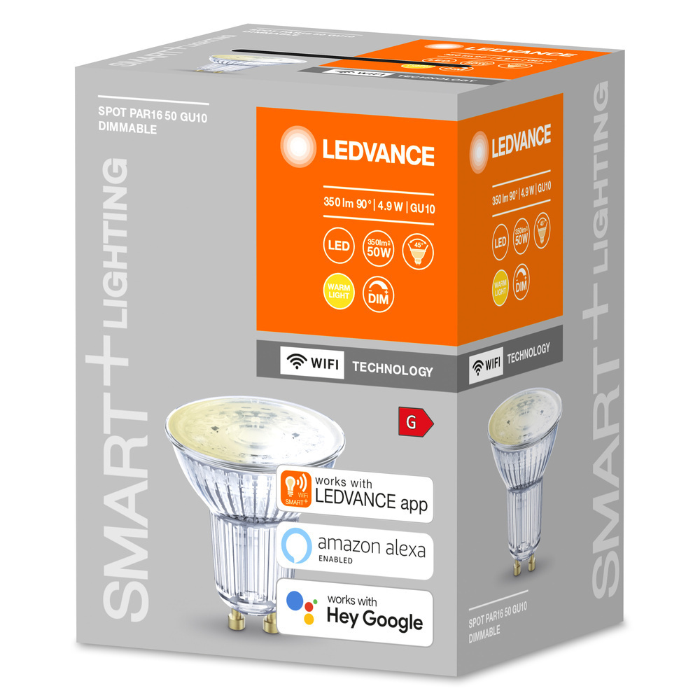 LEDVANCE SMART+ WiFi 4,9-W-LED-Lampe PAR16, GU10, 350 lm, 45 °, 2700 K, dimmbar, Alexa, App