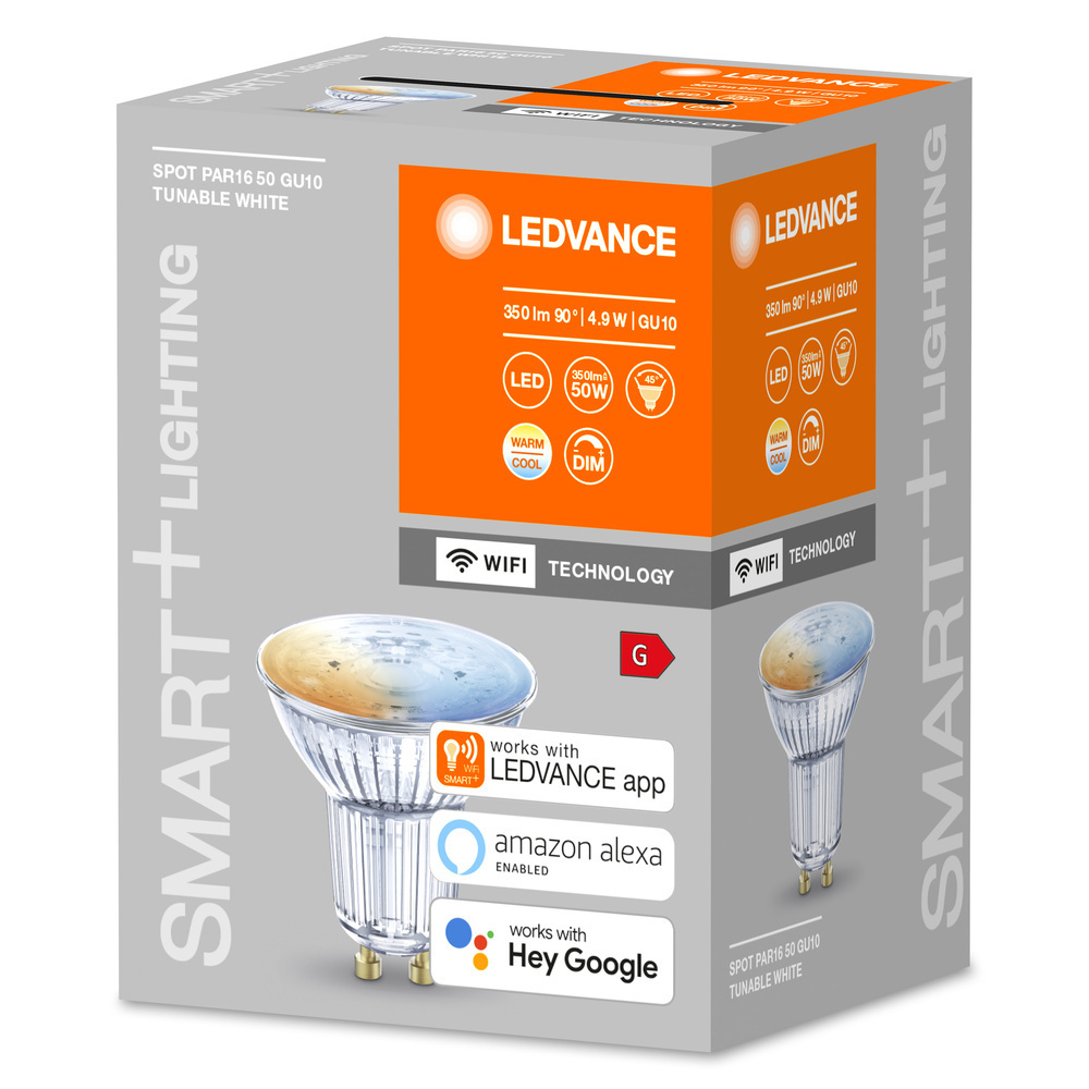 LEDVANCE SMART+ WiFi 4,9-W-LED-Lampe PAR16, GU10, 350 lm, 45 °, Tunable White, dimmbar, Alexa, App