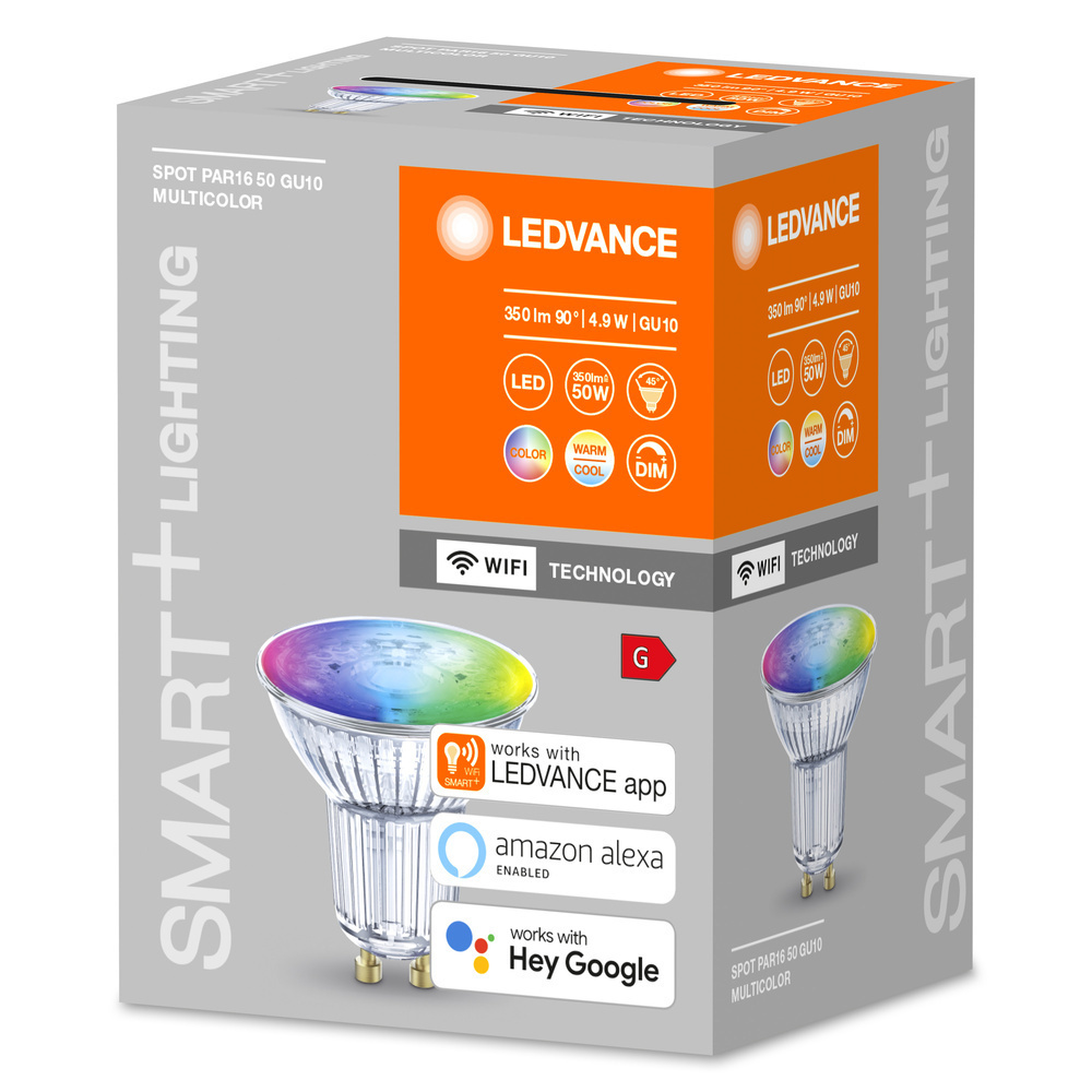 LEDVANCE SMART+ WiFi 4,9-W-LED-Lampe PAR16, GU10, 350 lm, 45 °, RGBW, dimmbar, Alexa, App