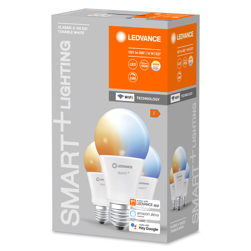LEDVANCE 3er-Set SMART+ WiFi 14-W-LED-Lampe A100, E27, 1521 lm, Tunable White, dimmbar, Alexa, App