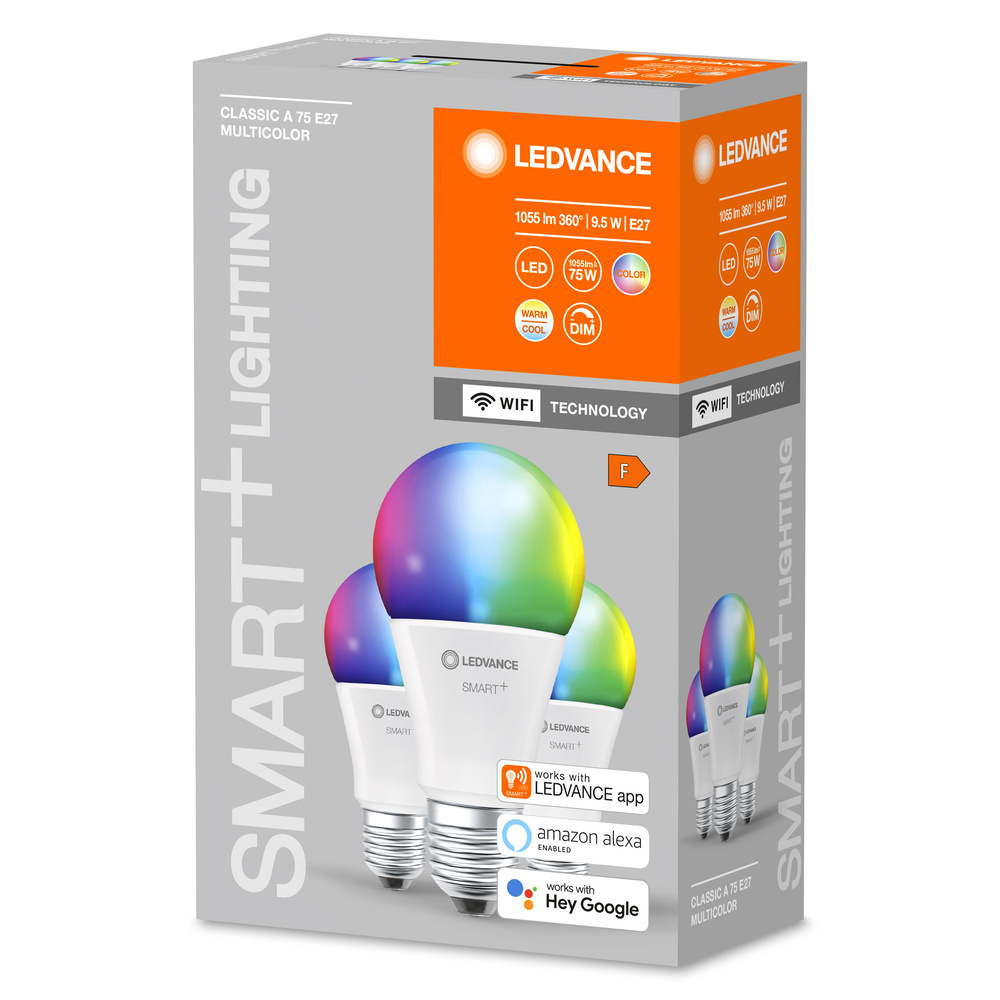 LEDVANCE 3er-Set SMART+ WiFi 9,5-W-LED-Lampe A75, E27, 1055 lm, RGBW, 2700-6500 K, dimmbar, App