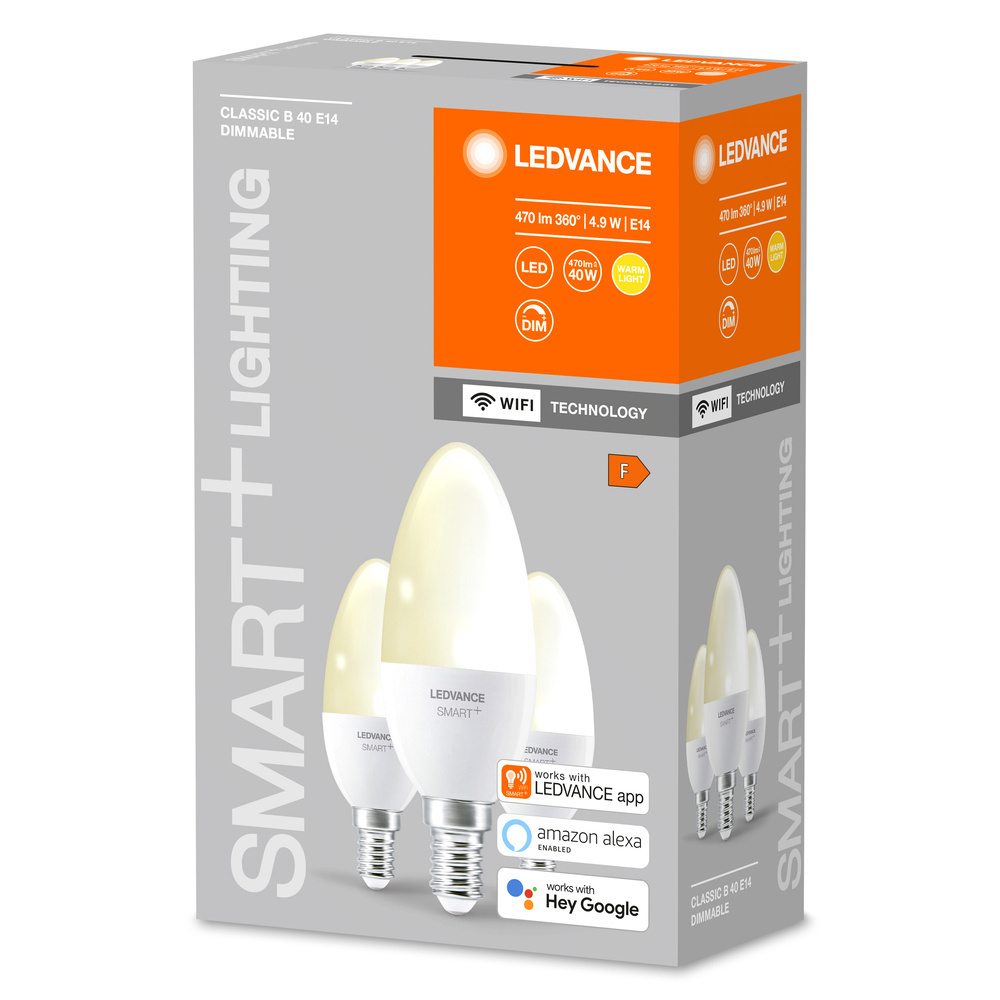 LEDVANCE 3er-Set SMART+ WiFi 4,9-W-LED-Lampe B40, E14, 470 lm, warmweiß, 2700 K, dimmbar, App