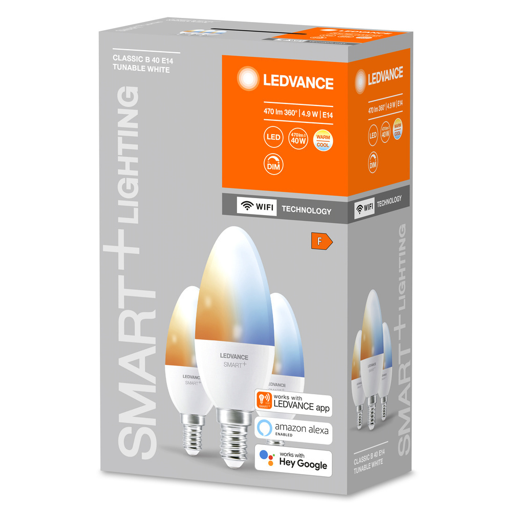 LEDVANCE 3er-Set SMART+ WiFi 4,9-W-LED-Lampe B40, E14, 470 lm, Tunable White, dimmbar, Alexa, App