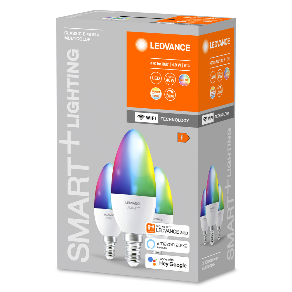 LEDVANCE 3er-Set SMART+ WiFi 4,9-W-LED-Lampe B40, E14, 470 lm, RGBW, 2700-6500 K, dimmbar, App