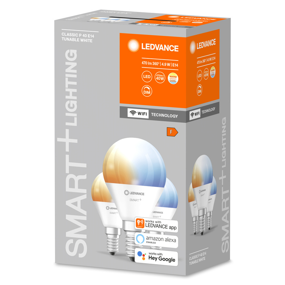LEDVANCE 3er-Set SMART+ WiFi 4,9-W-LED-Lampe P40, E14, 470 lm, Tunable White, dimmbar, Alexa, App