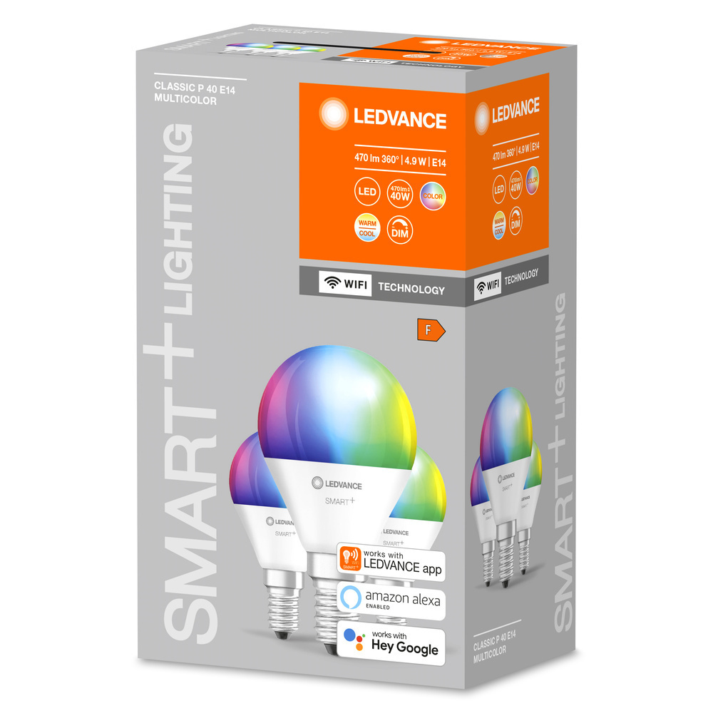 LEDVANCE 3er-Set SMART+ WiFi 4,9-W-LED-Lampe P40, E14, 470 lm, RGBW, 2700-6500 K, dimmbar, App