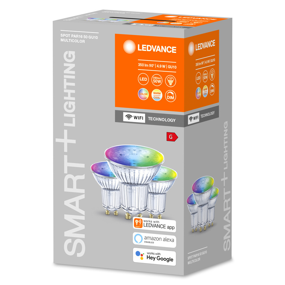 LEDVANCE 3er-Set SMART+ WiFi 4,9-W-LED-Lampe PAR16, GU10, 350 lm, RGBW, 2700-6500 K, dimmbar, App