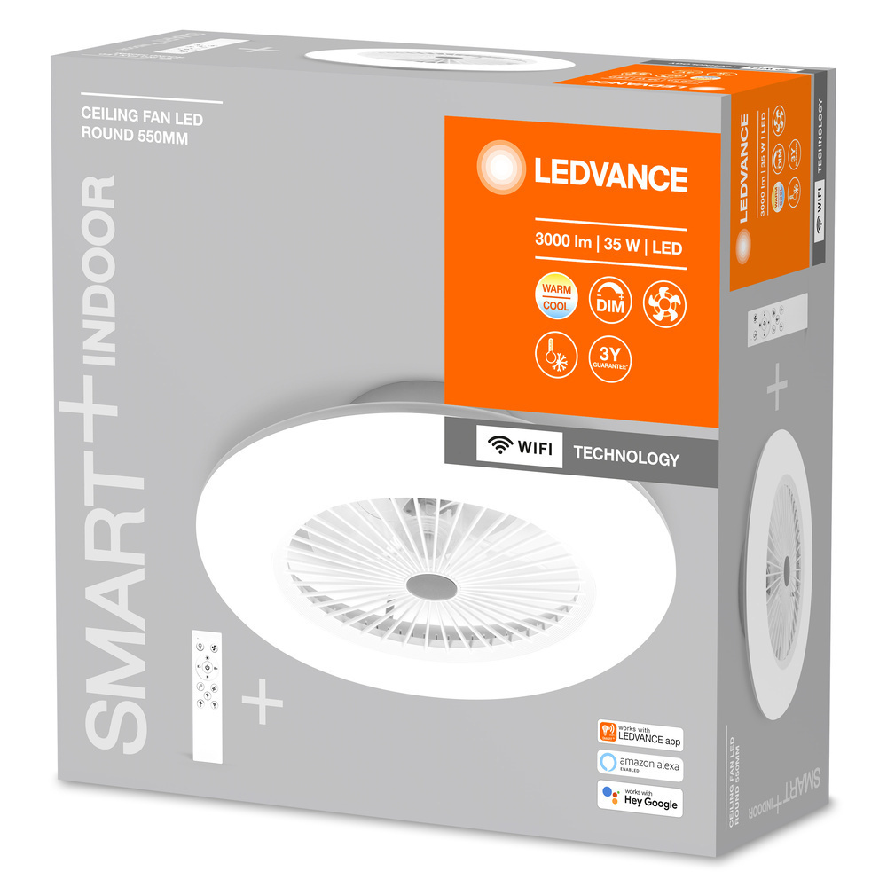 LEDVANCE SMART+ WiFi 35-W-LED-Deckenleuchte ROUND mit integriertem Ventilator, 3000 lm, dimmbar