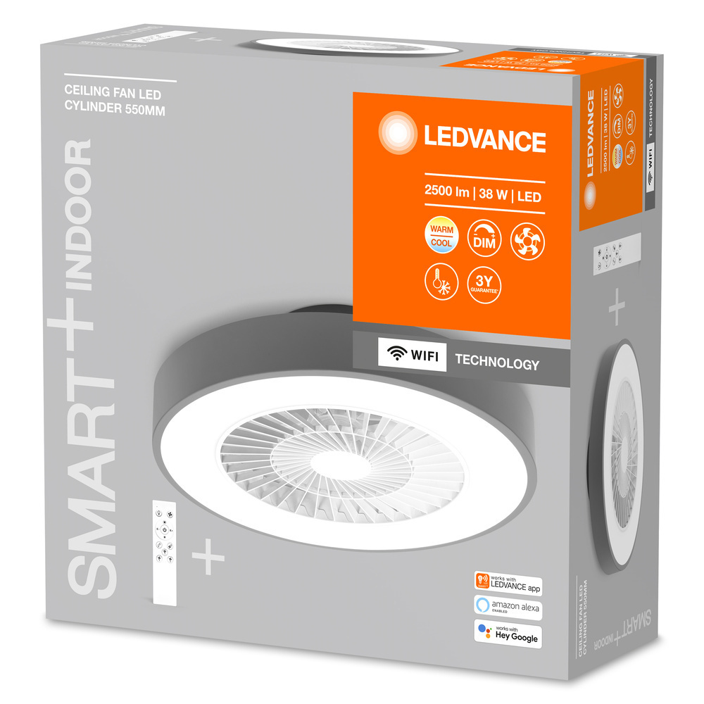 LEDVANCE SMART+ WiFi 38-W-LED-Deckenleuchte CYLINDER mit integriertem Ventilator, 2500 lm, dimmbar