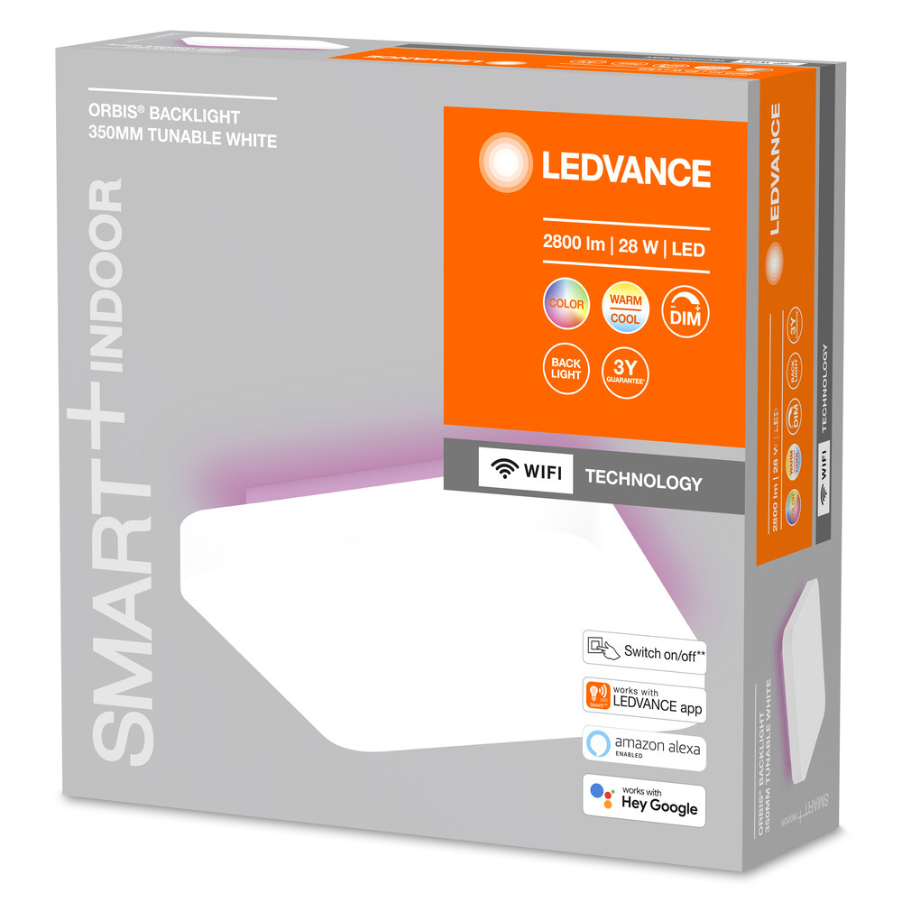 LEDVANCE SMART+ WiFi 28-W-LED-Deckenleuchte ORBIS BACKLIGHT, 2800 lm, RGBW, dimmbar, eckig, weiß