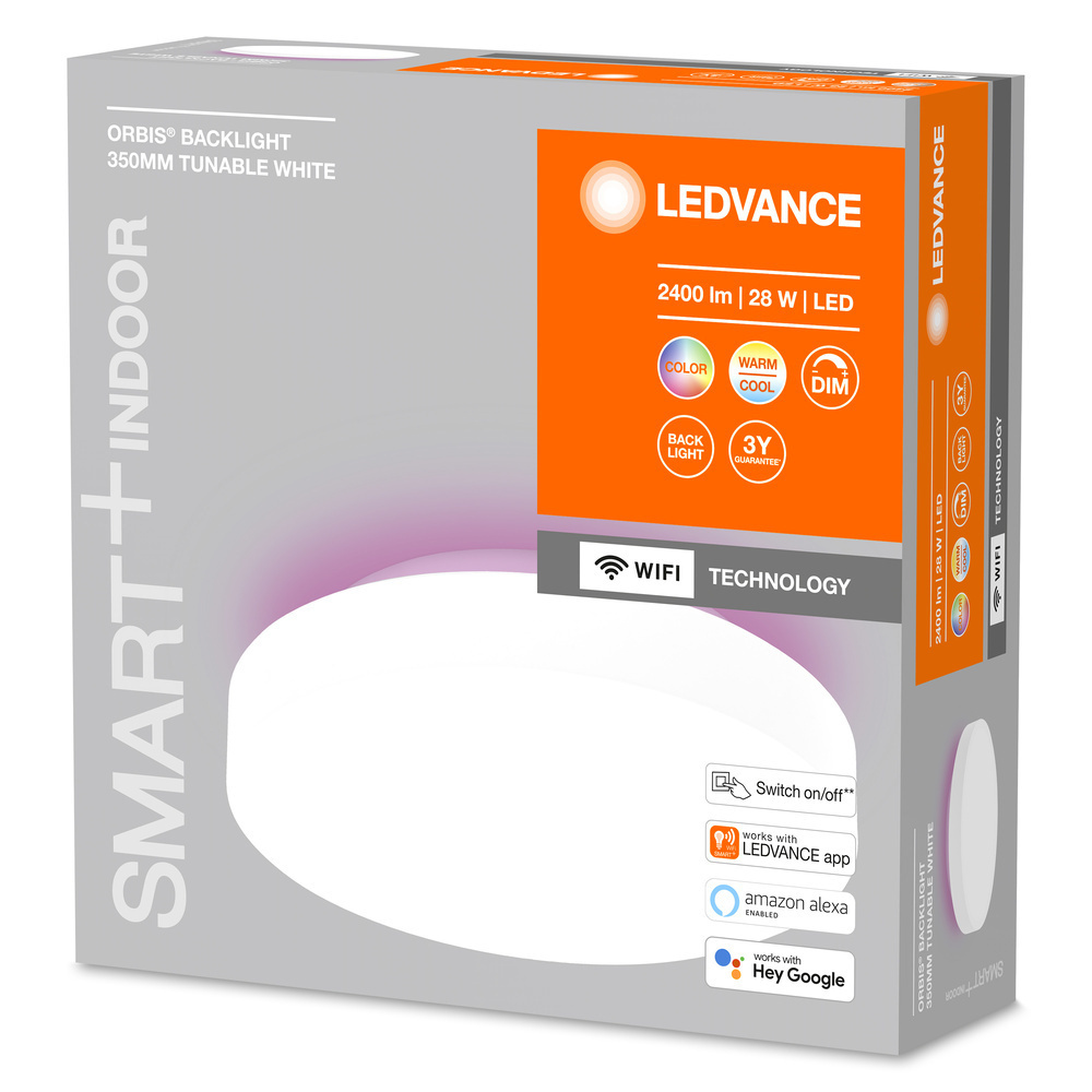 LEDVANCE SMART+ WiFi 28-W-LED-Deckenleuchte ORBIS BACKLIGHT, 2400 lm, RGBW, dimmbar, rund, weiß