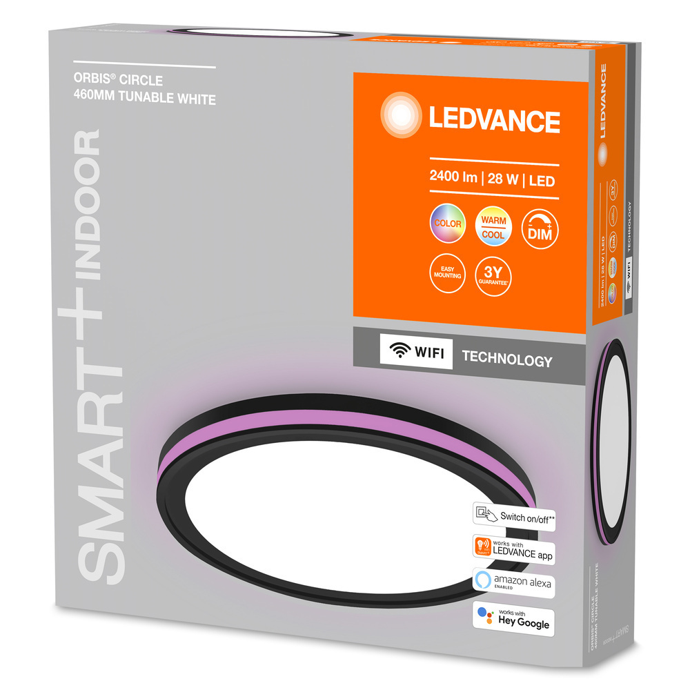 LEDVANCE SMART+ WiFi 28-W-LED-Deckenleuchte ORBIS CIRCLE, 2400 lm, RGBW, dimmbar, rund, schwarz