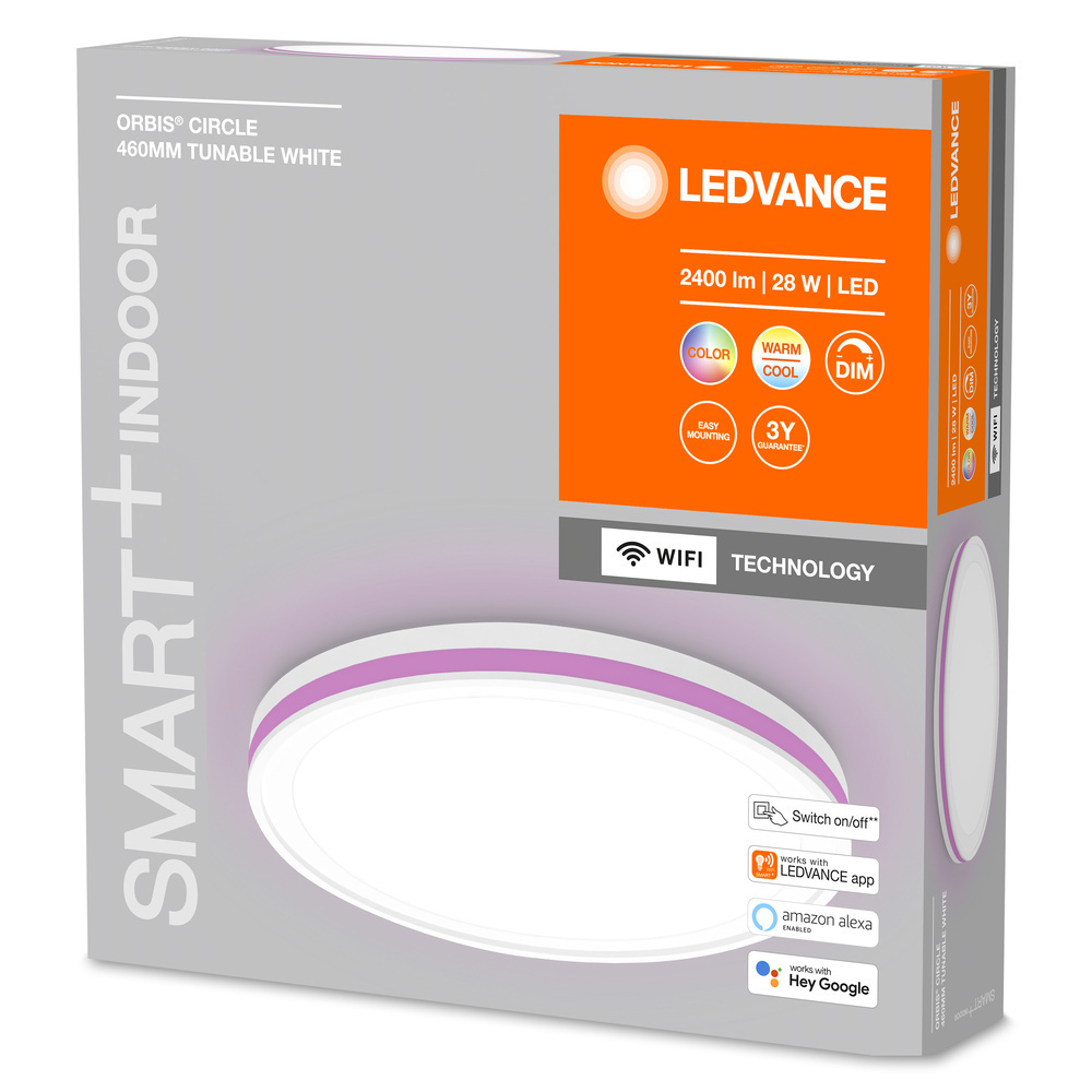 LEDVANCE SMART+ WiFi 28-W-LED-Deckenleuchte ORBIS CIRCLE, 2400 lm, RGBW, dimmbar, rund, weiß