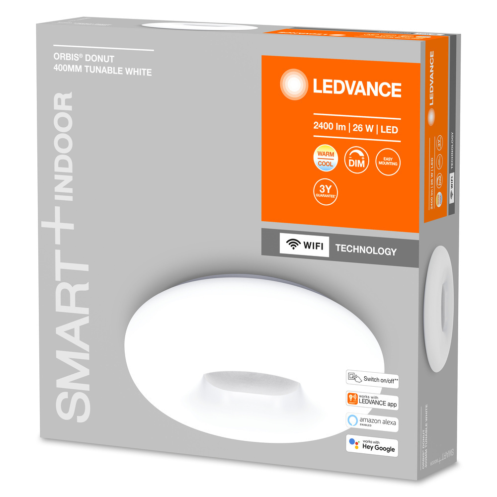 LEDVANCE SMART+ WiFi 26-W-LED-Deckenleuchte ORBIS DONUT, 2400 lm, Tunable White, dimmbar