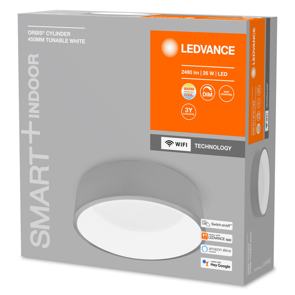 LEDVANCE SMART+ WiFi 26-W-LED-Deckenleuchte ORBIS CYLINDER, 2490 lm, Tunable White, dimmbar