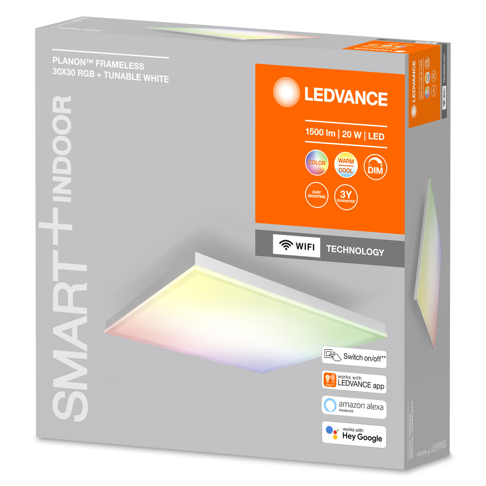 LEDVANCE SMART+ WiFi 20-W-LED-Deckenleuchte PLANON FRAMELESS, 30 x 30cm, 1500 lm, Tunable White, RGB