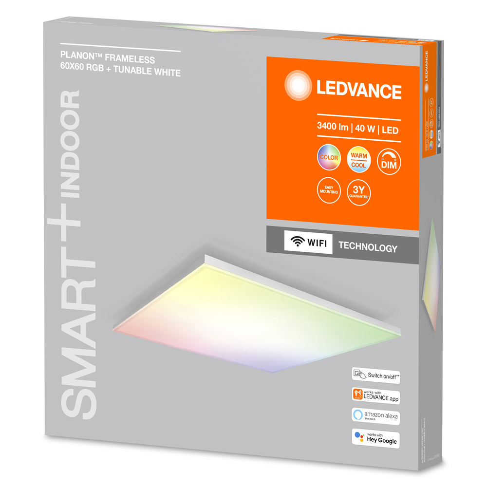 LEDVANCE SMART+ WiFi 40-W-LED-Deckenleuchte PLANON FRAMELESS, 60 x 60cm, 3400 lm, Tunable White, RGB