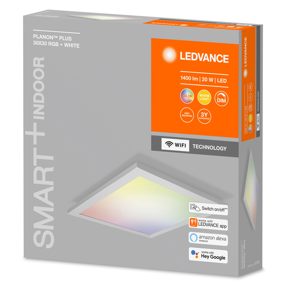 LEDVANCE SMART+ WiFi 20-W-LED-Deckenleuchte PLANON PLUS, 30 x 30 cm, 1400 lm, warmweiß, 3000 K, RGB