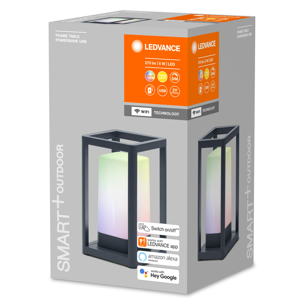 LEDVANCE SMART+ WiFi Akku-LED-Outdoorleuchte mit Powerbank TABLEFRAME, 270 lm, warmweiß, IP44