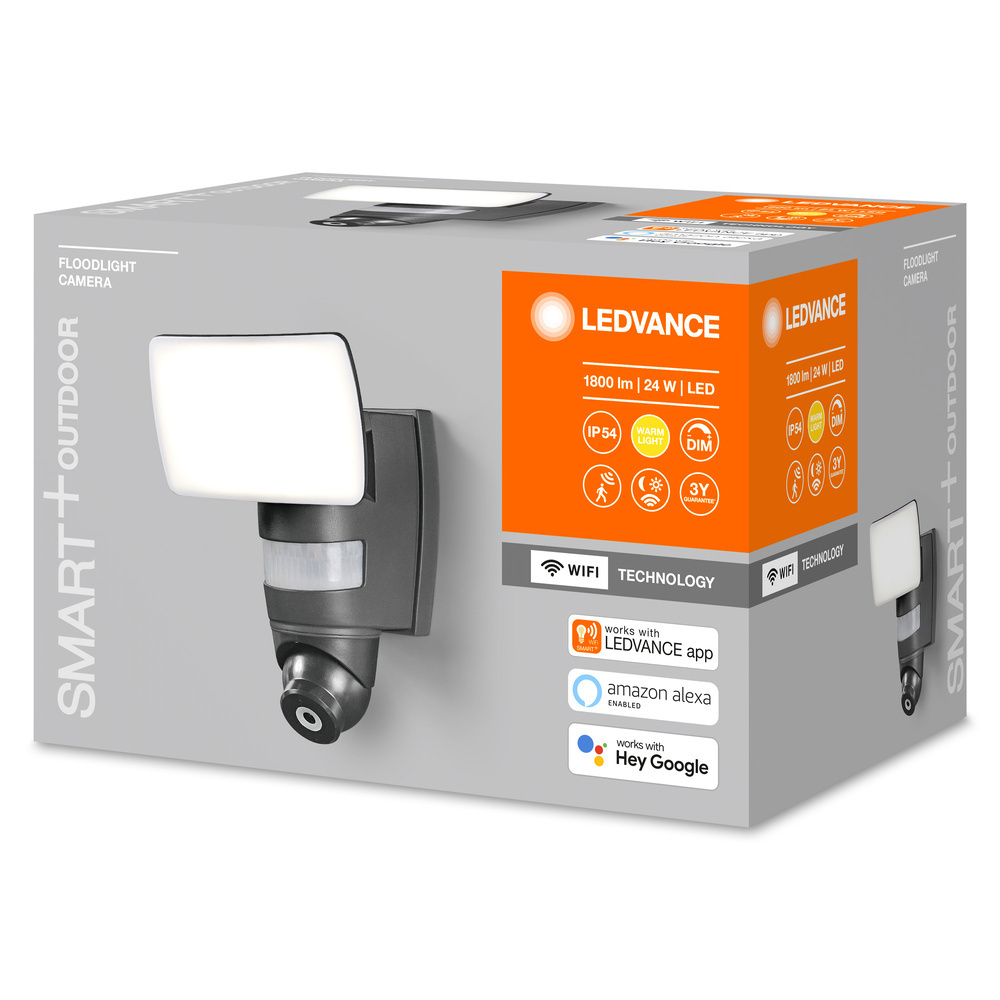 LEDVANCE SMART+ WiFi 24-W-LED-Leuchte mit IP-Überwachungskamera FLOOD CAMERA, 1800 lm, Full-HD