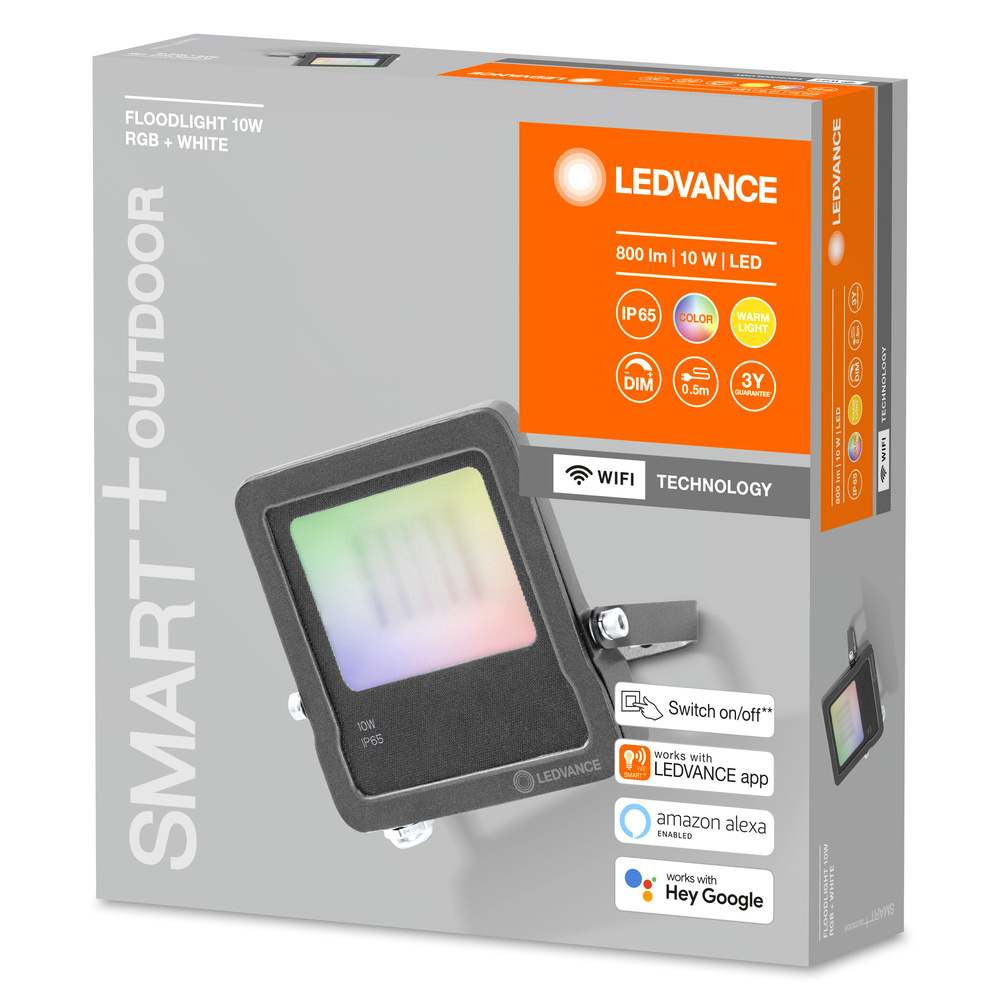 LEDVANCE SMART+ WiFi 10-W-LED-Flutlichtstrahler FLOOD, Aluminium, 630 lm, warmweiß, RGB, App, IP65