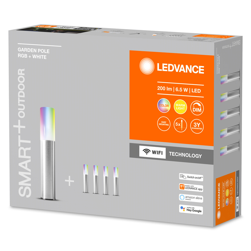 LEDVANCE SMART+ WiFi 6,5-W-LED-Gartenstrahler GARDEN POLE Basis-Set, 200 lm, RGBW, IP65, 5 Stk