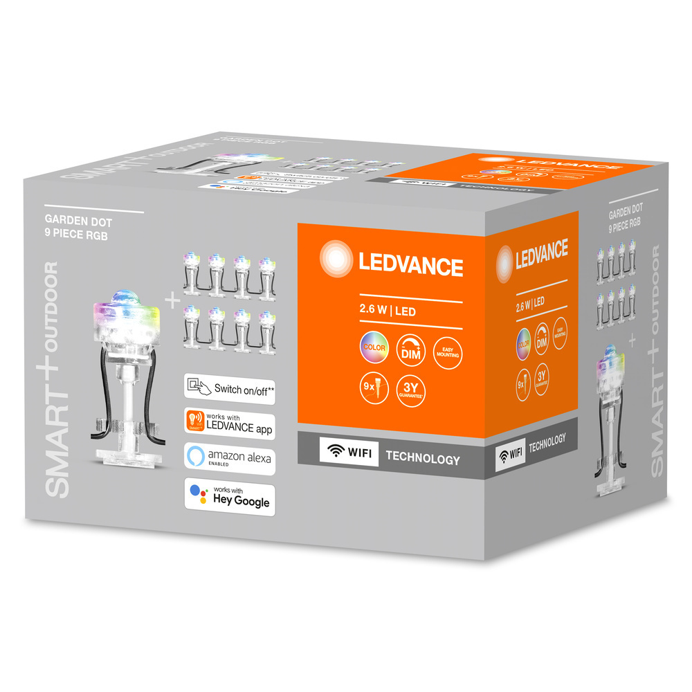 LEDVANCE SMART+ WiFi 2,5-W-LED-Gartenspots GARDEN DOT Basis-Set, 380 lm, RGB, IP65, 9 Stück