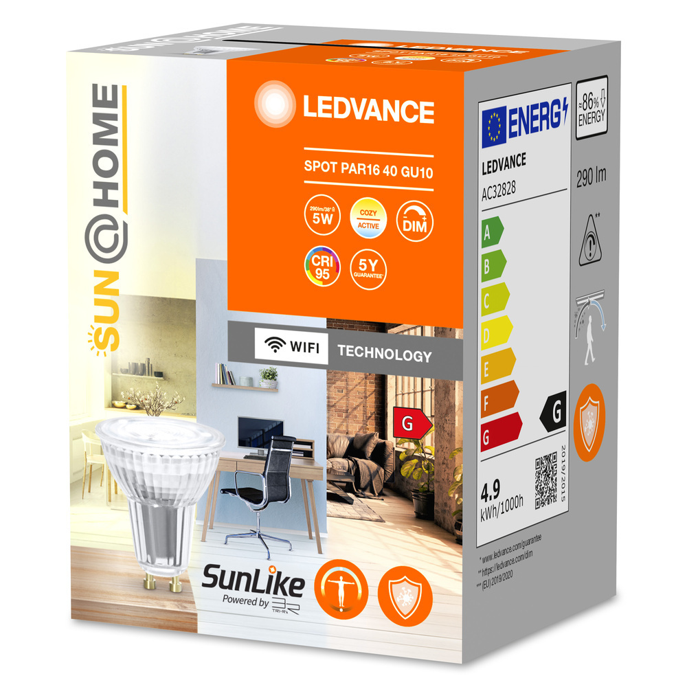 LEDVANCE SMART+ WiFi SUN@HOME 5-W-Vollspektrum-LED-Lampe PAR16, GU10, 290 lm, 95 Ra, Tunable White