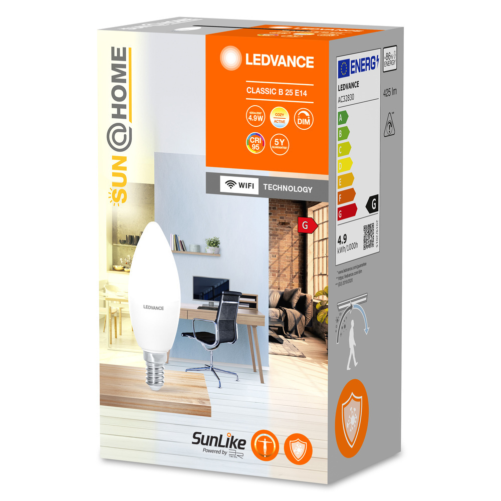 LEDVANCE SMART+ WiFi SUN@HOME 4,9-W-Vollspektrum-LED-Lampe B25, E14, 425 lm, 95 Ra, Tunable White