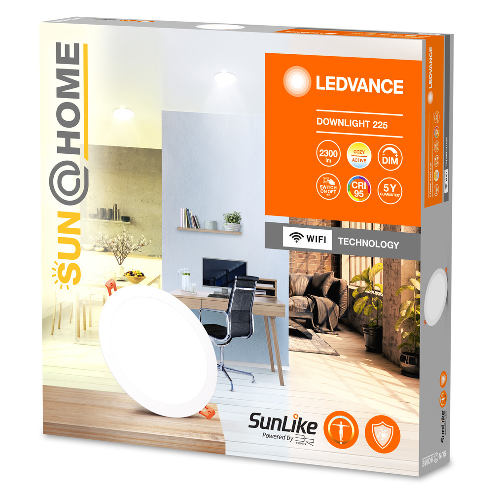 LEDVANCE SMART+ WiFi SUN@HOME 22-W-Vollspektrum-LED-Einbaustrahler SLIM, Ø 225 mm, 2000 lm, 95 Ra,TW
