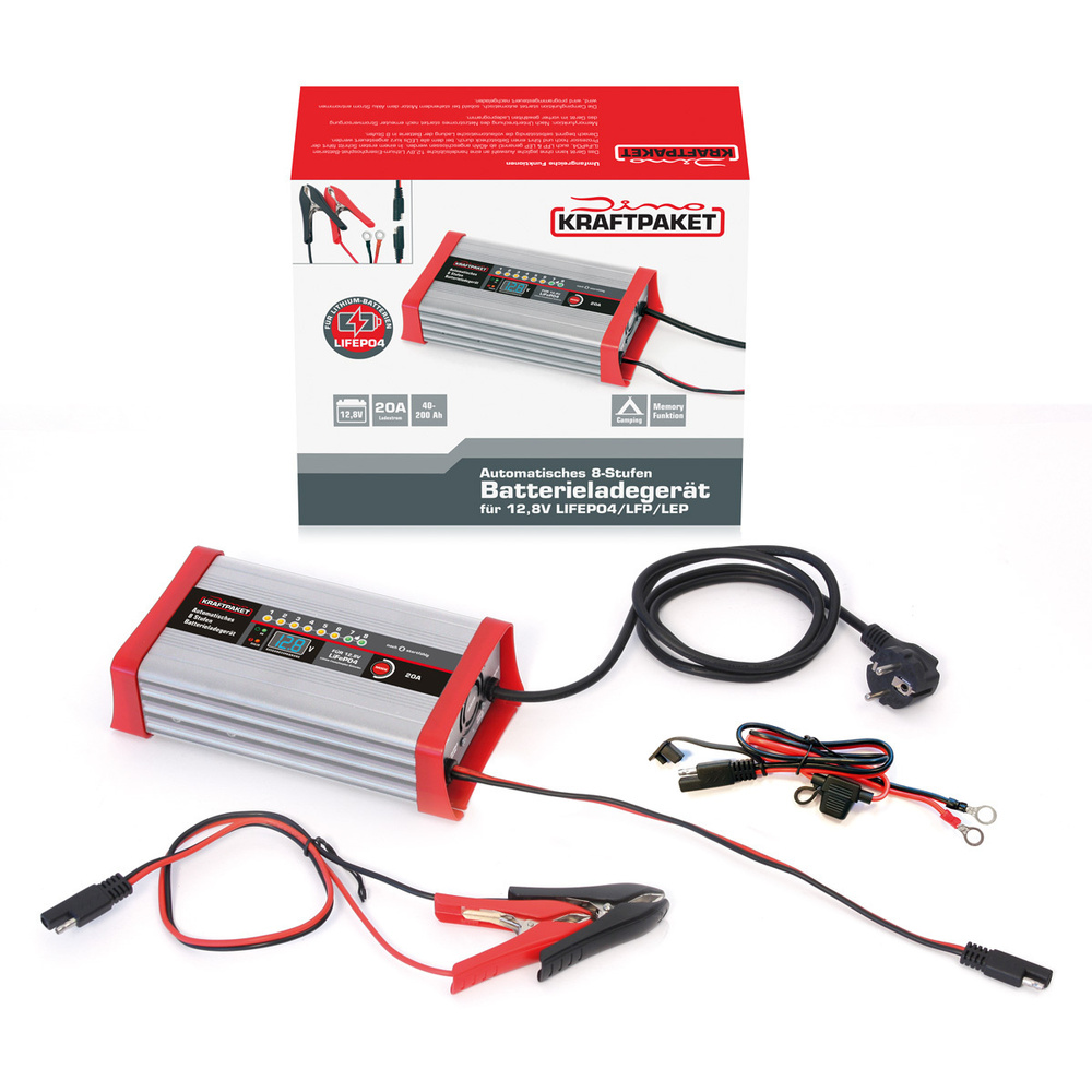 Dino KRAFTPAKET Kfz-Batterieladegerät 136342, 12 V, 20 A, 40 - 200 Ah, für LiFePO4-Batterien