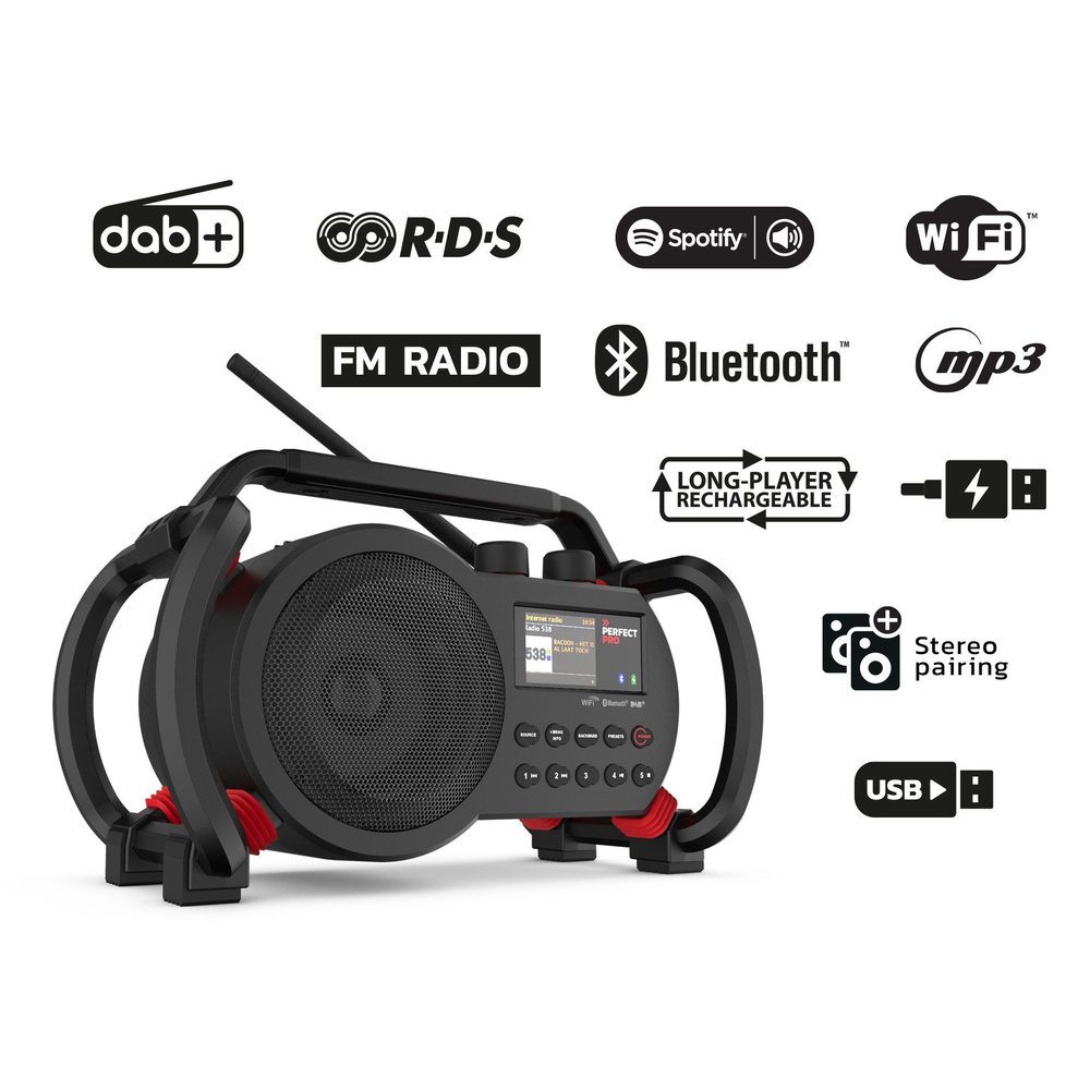 PerfectPro Outdoor-/Baustellenradio NETBOX, DAB+/UKW/Internetradio, Bluetooth, Powerbank-Funktion