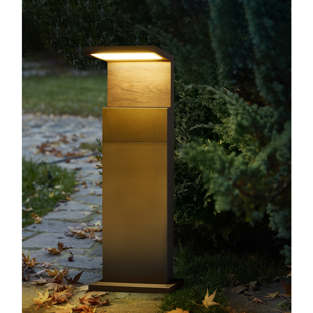 HEITRONIC 13-W-LED-Sockelleuchte MANAO, 700 lm, 3000 K, Aluminium, Holzdekor, IP65, 60 cm