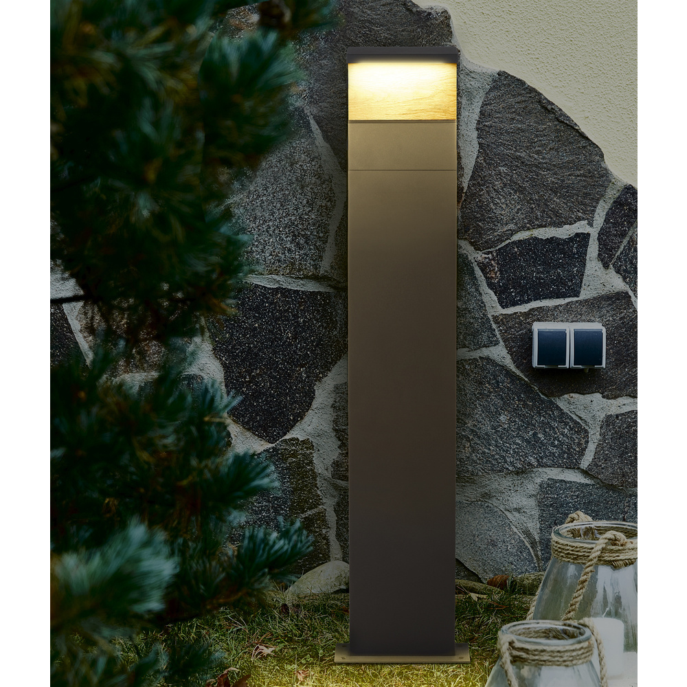 HEITRONIC 13-W-LED-Standleuchte MANAO, 700 lm, 3000 K, Aluminium, Holzdekor, IP65, 100 cm