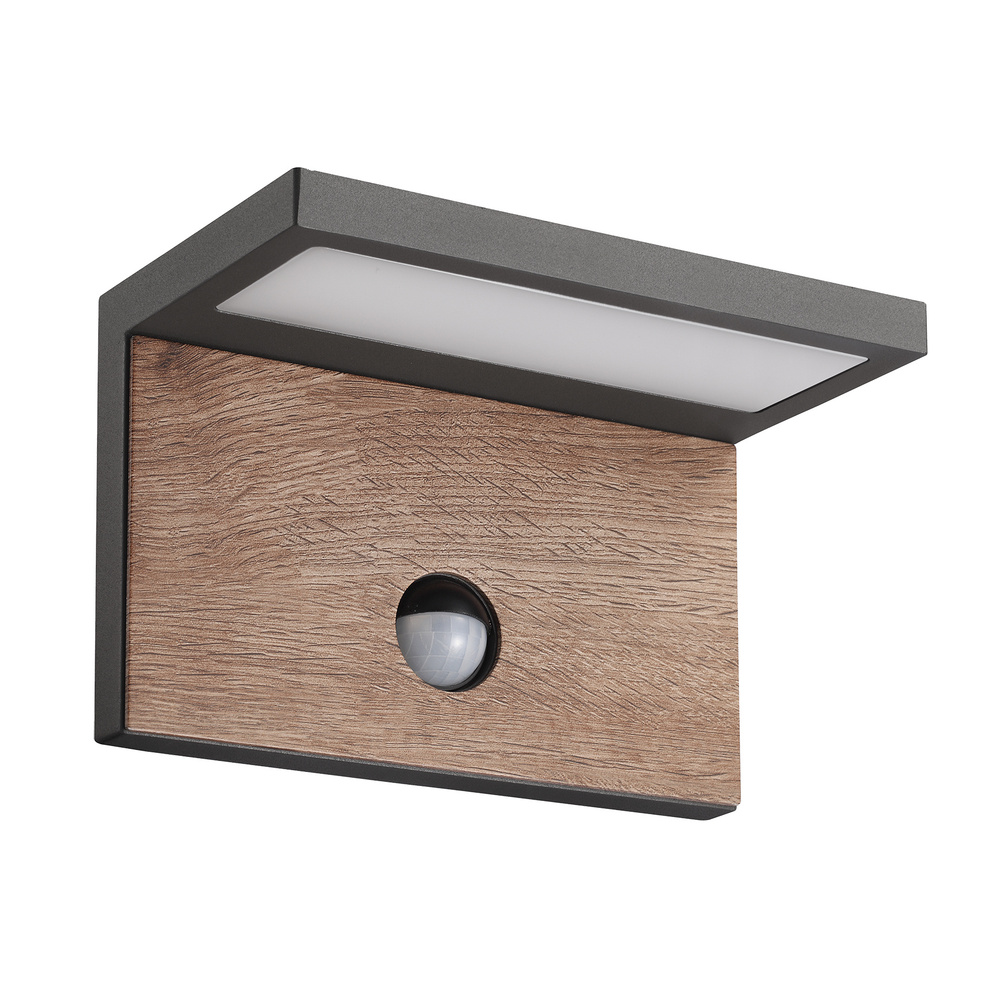 HEITRONIC 13-W-LED-Wandleuchte MANAO, Bewegungsmelder, 700 lm, 3000 K, Aluminium, Holzdekor, IP65