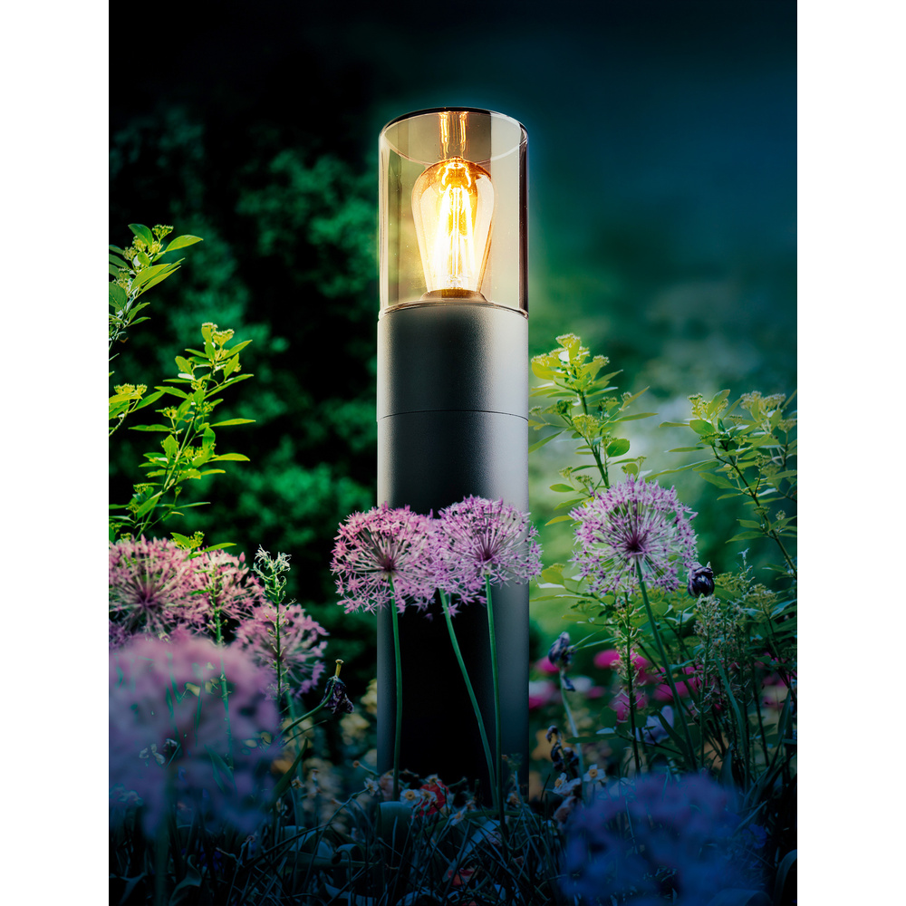 HEITRONIC Standleuchte SANTORIN mit E27-Fassung, Aluminium, Rauchglas, IP65, 90 cm