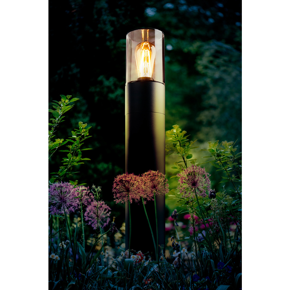 HEITRONIC Standleuchte SANTORIN mit E27-Fassung, Aluminium, Rauchglas, IP65, 90 cm