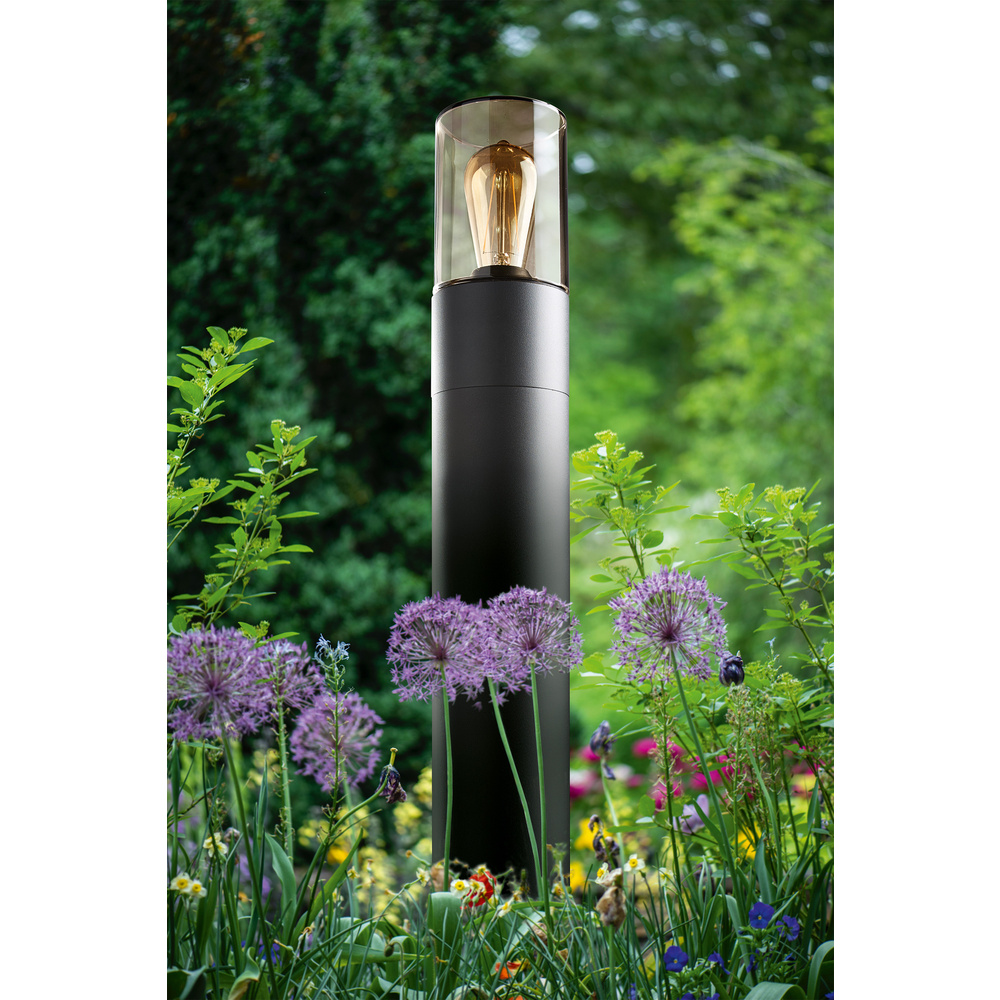 HEITRONIC Standleuchte SANTORIN mit E27-Fassung, Aluminium, Rauchglas, IP65, 90 cm