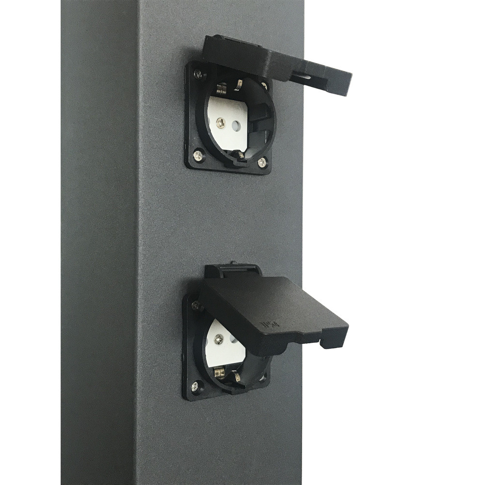 HEITRONIC Standleuchte RHODOS mit E27-Fassung, V2A-Edelstahl, 2 Steckdosen, IP44, anthrazit