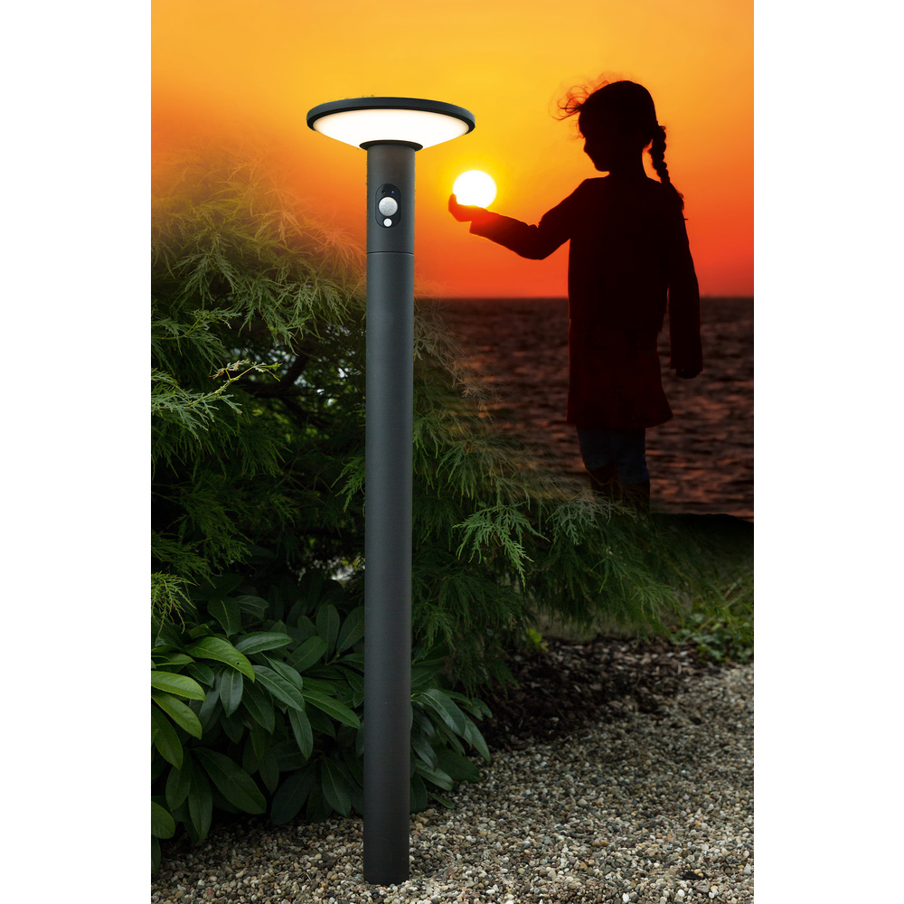 HEITRONIC Solar-LED-Standleuchte KARINA, 210 lm, 3000 K, Aluminium, Akku, Bewegungssensor, IP54
