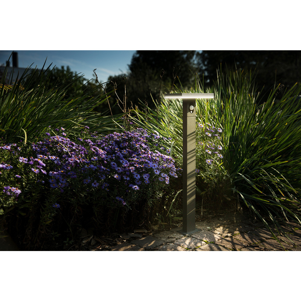 HEITRONIC Solar-LED-Standleuchte ARIANE, 210 lm, 3000 K, Aluminium, Akku, Bewegungssensor, IP54