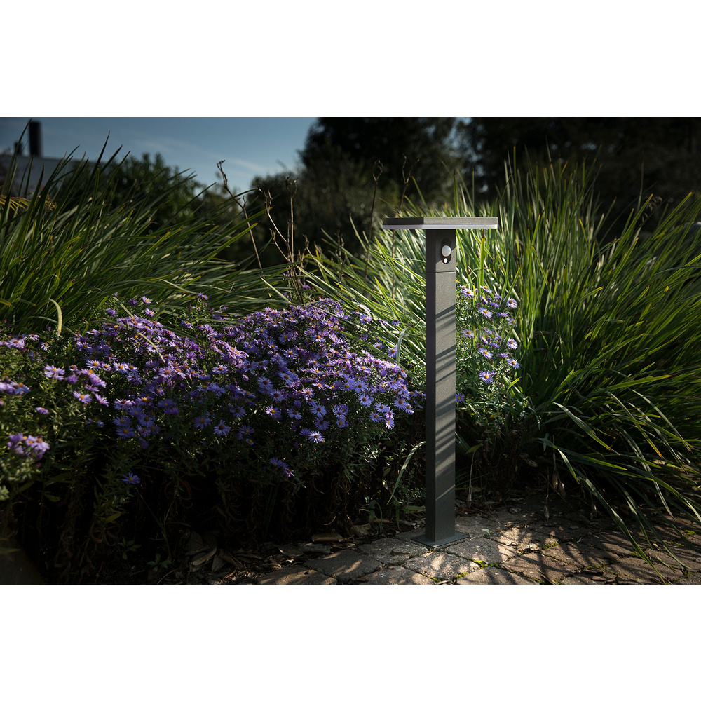 HEITRONIC Solar-LED-Standleuchte ARIANE, 210 lm, 3000 K, Aluminium, Akku, Bewegungssensor, IP54